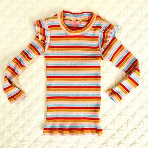 BISBY - Colorful Striped Sadie Top, Long-Sleeve with Ruffles, Girls Size 4